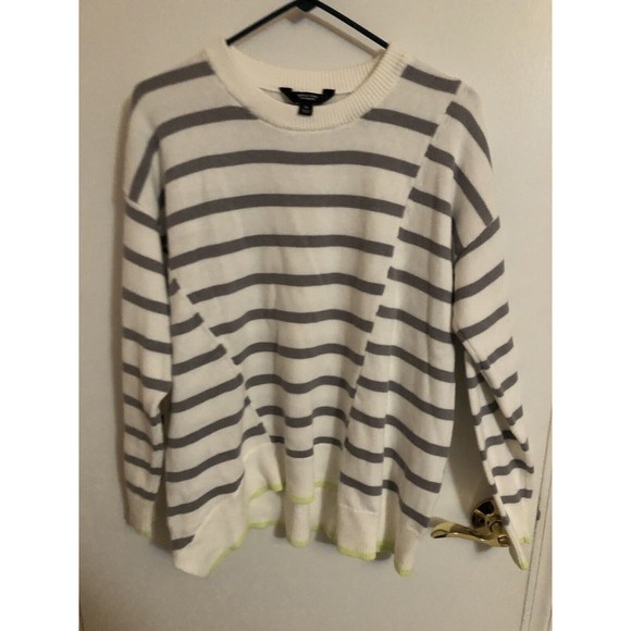 Simply Vera Wang Women's XL Knit Pullover White Gray Striped Sweater - Picture 1 of 4